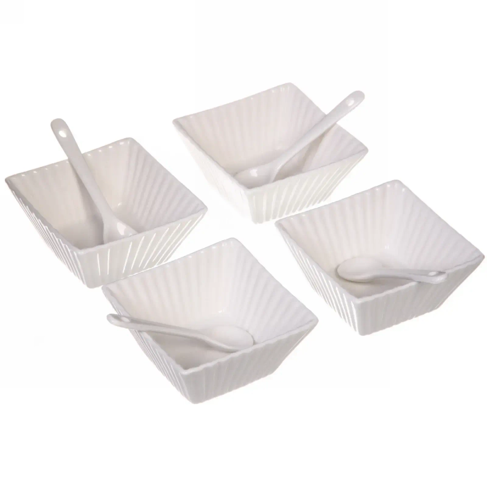 Набор соусников «White magic» 4шт с ложками «Квадраты»