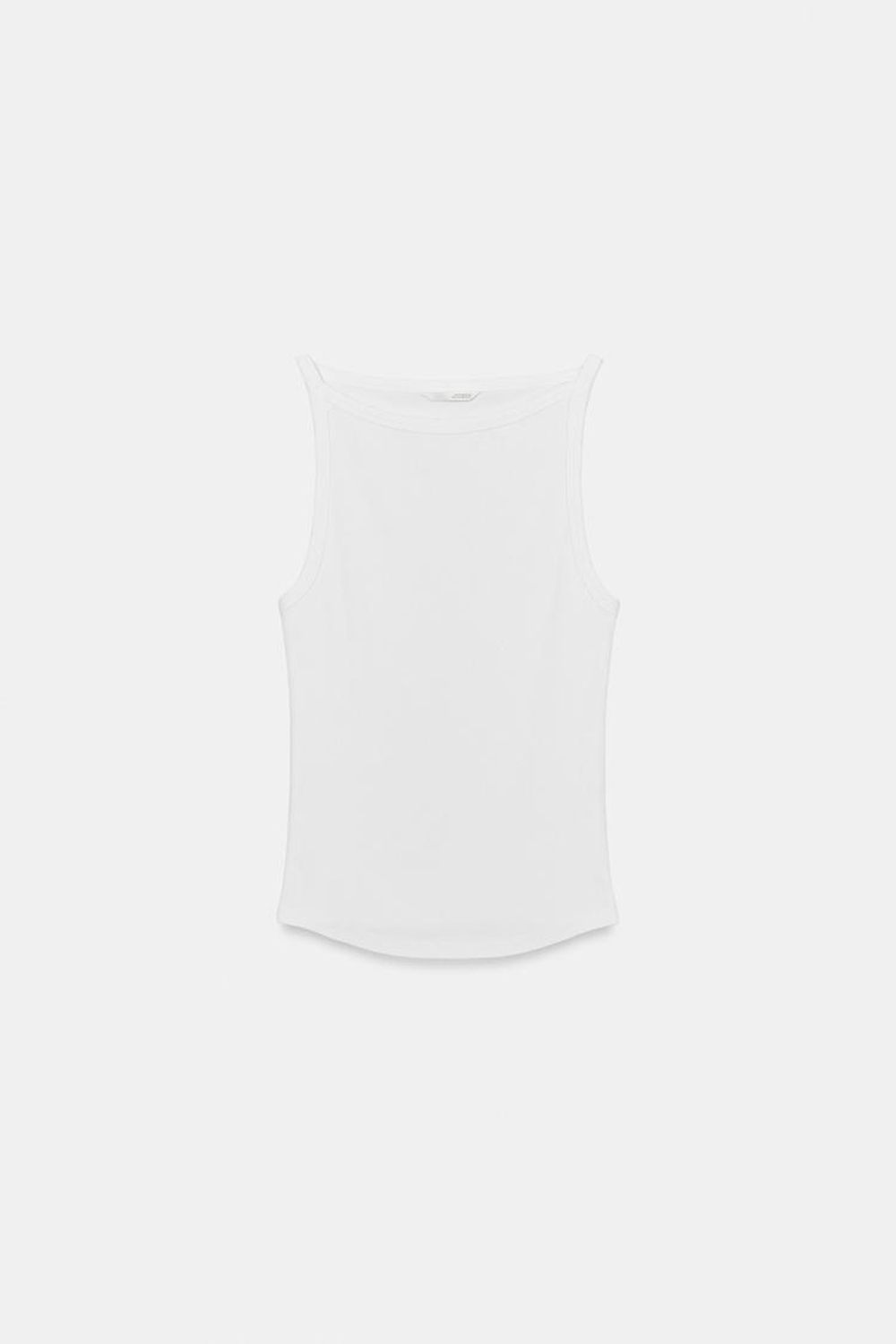 ZARA ТОП ХАЛТЕР В РУБЧИК С ЭФФЕКТОМ ПОТЕРТОСТИ, БЕЛЫЙ