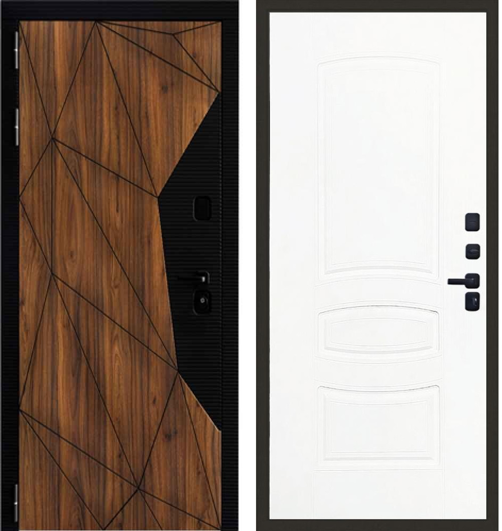 Входная дверь в квартиру Лекс Гранд Премьер черный кварц + орех каньон (Морра) / №68 Белая шагрень (белый матовый, без текстуры)