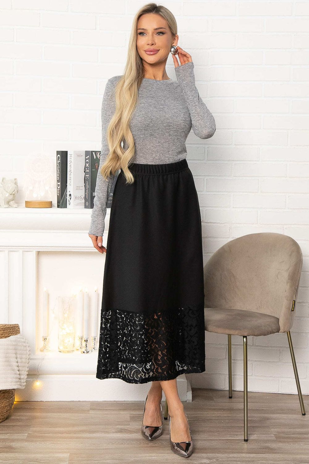 Юбка с кружевом Элегия (черная) Ю14913-10М LT Collection