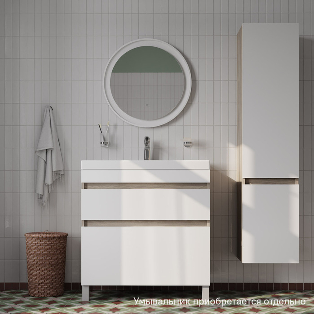 Тумба напольная с ящиками IDDIS Zodiac, 80 см, белая/под дерево, ZOD8ABFi95