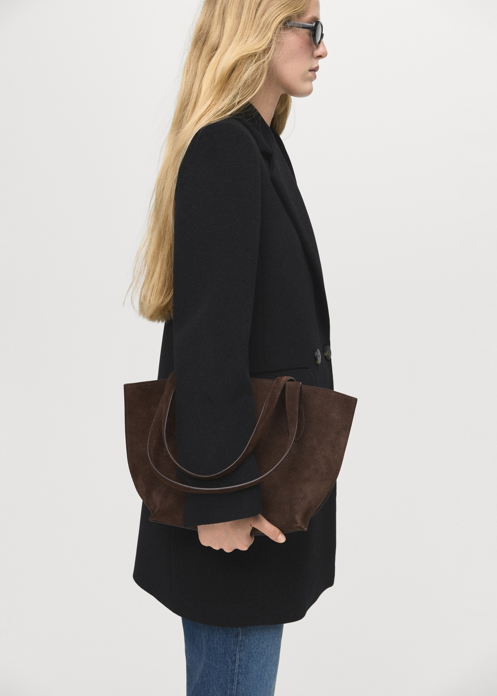 MANGO Двубортное шерстяное пальто, черный