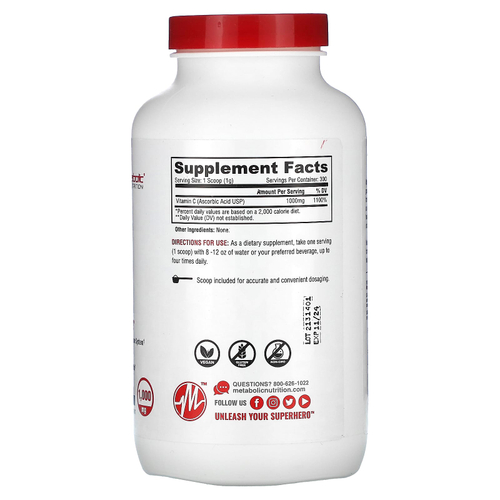 Metabolic Nutrition, Витамин C, без добавок, 300 г (10,58 унции)