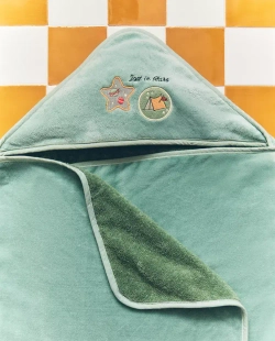 ZARA HOME ДЕТСКОЕ ПОЛОТЕНЦЕ С КАПЮШОНОМ И УЗОРОМ "КОСМОС", ЗЕЛЕНЫЙ