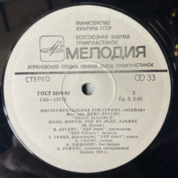 Винтажная виниловая пластинка LP Zodiac Зодиак Disco Alliance (СССР 1980)