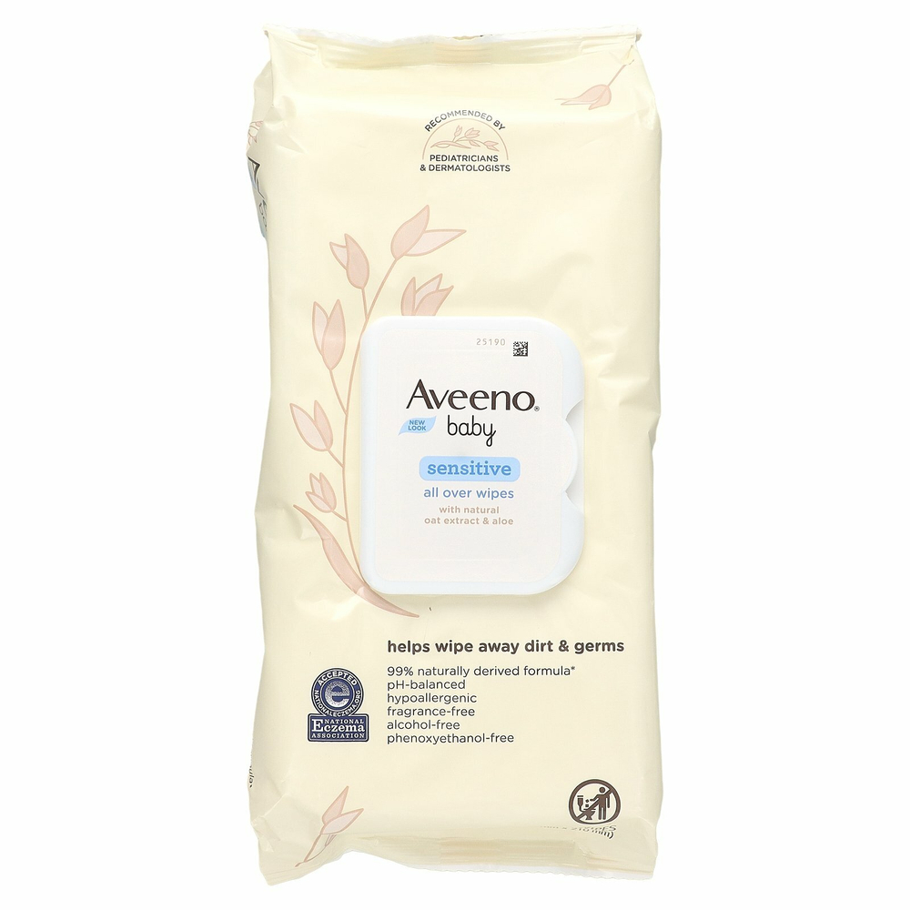 Aveeno, Baby, детские салфетки для лица и тела, для чувствительной кожи, 64 шт.