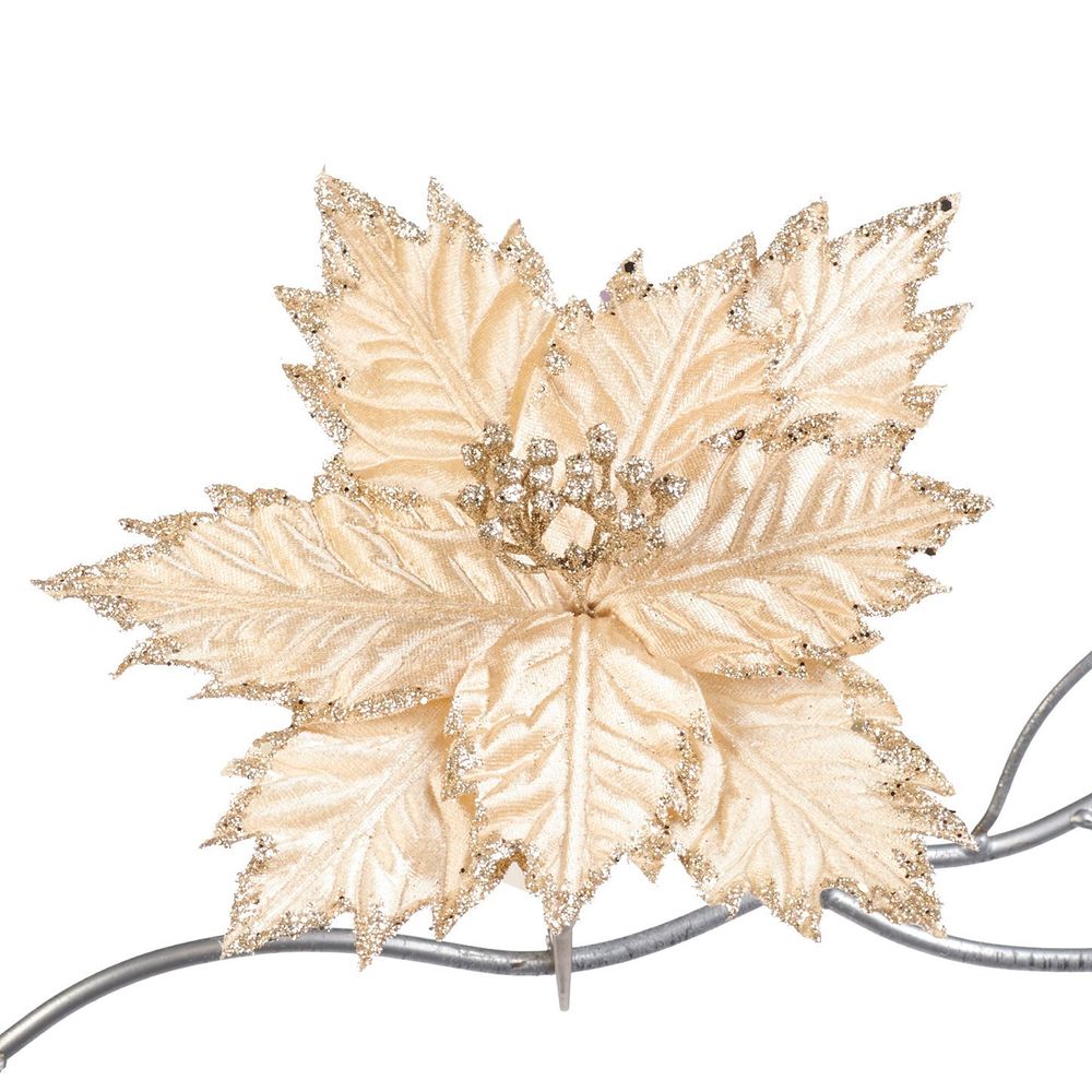 Пуансеттия на клипсе 2шт 21см Goodwill золотая