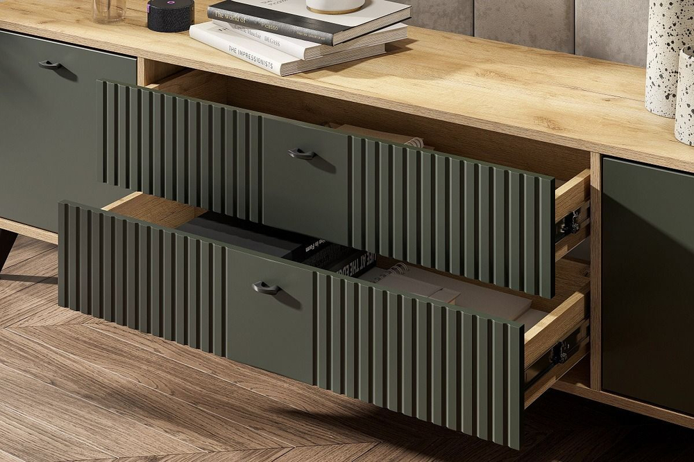 Тумба под телевизор напольная Дуб Золотой/Олива Софт 180х40х53