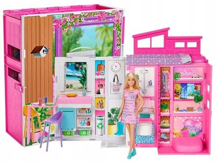 Кукольный домик Barbie - Уютный дом с 4 игровыми зонами + кукла Барби + аксессуары - Барби HRJ77