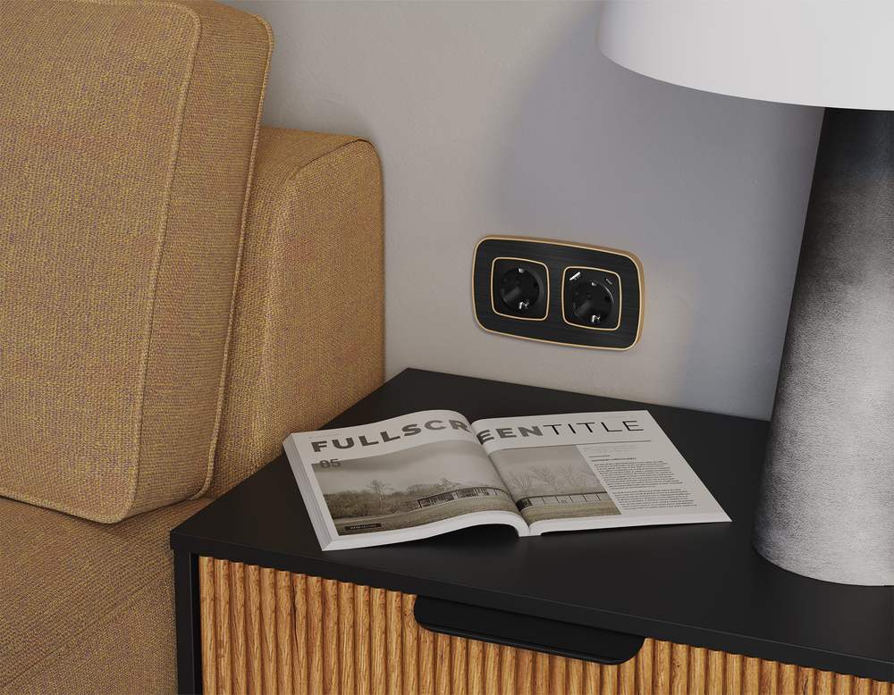 MO806010 Комплект механизма электрической розетки OMEGA Черный матовый с/з на винтовых зажимах QUANT (OP8060, VM141)