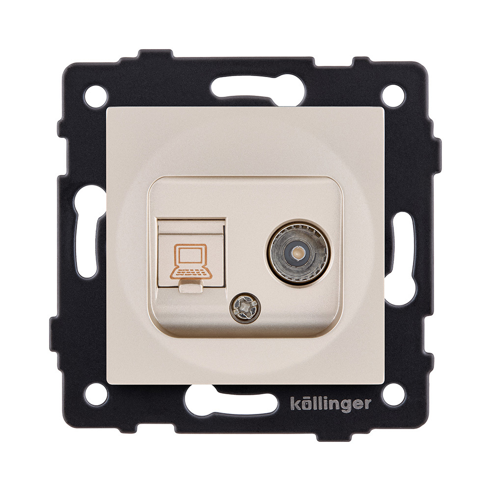 Розетка двойная TV (мама) + RJ45 Cat.6, золотой Kollinger REA-021GD для Aspekt, Eleganz, Reflex