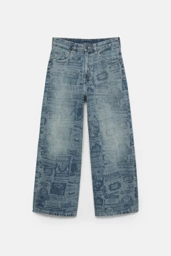 PULL&BEAR Джинсы широкого кроя "Stranger Things", синий