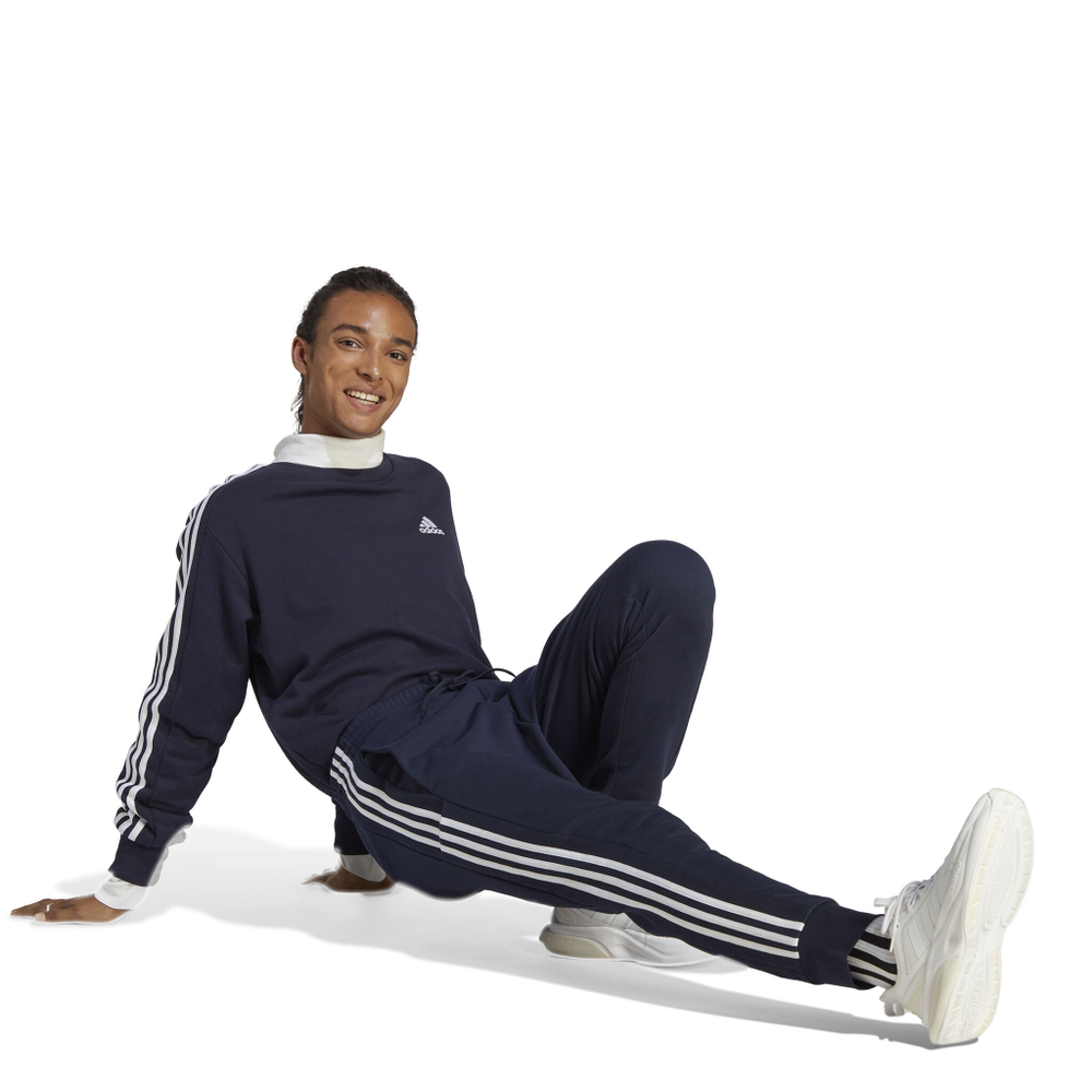 Мужские теннисные штаны adidas Essentials French Terry Tapered Cuff 3-Stripes Training Pants Men - Dark Blue, White