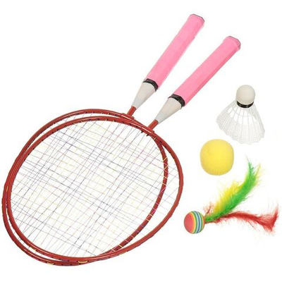 Набор для бадминтона 2 ракетки, 2 волана, 2 шарика, ручка 19 см, пластик, перо, роз, 2681-pink