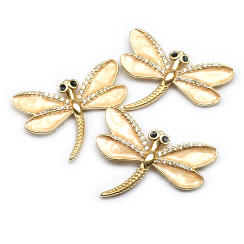Подвеска с эмалью и фианитами "Стрекоза" 31х24 мм, позолота
