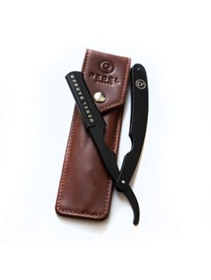 Опасная бритва с защитой и сменным лезвием REBEL BARBER Protector Black с кожаным чехлом