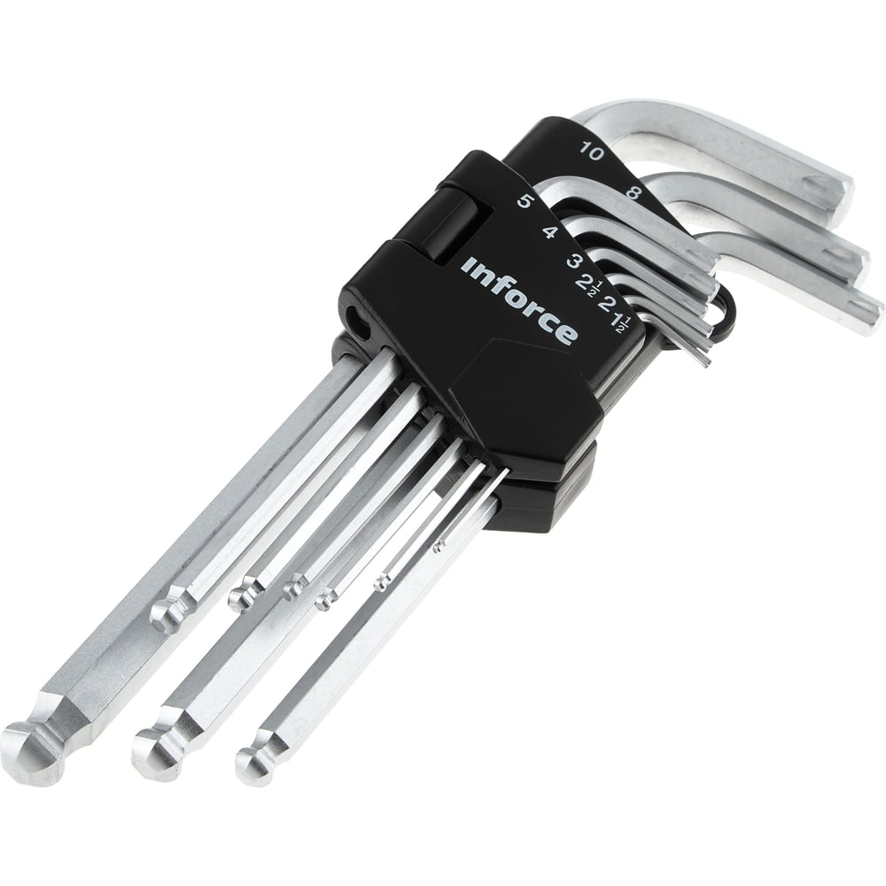 Набор шестигранных длинных ключей с шаром 9 шт Inforce, размеры1,5-10мм, 06-05-94