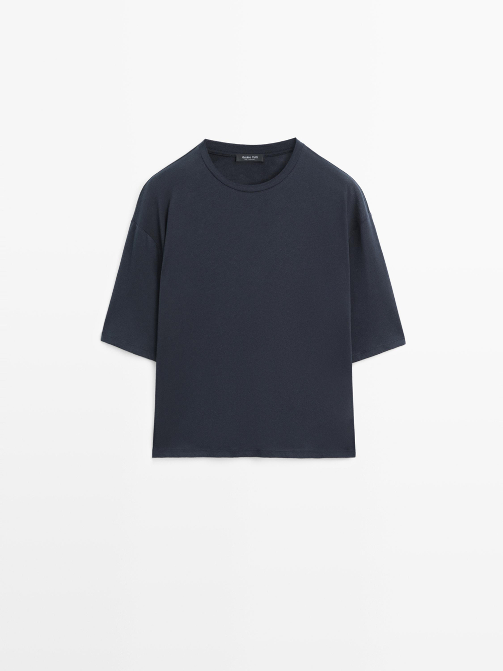 Massimo Dutti Хлопковая футболка оверсайз, темно-синий