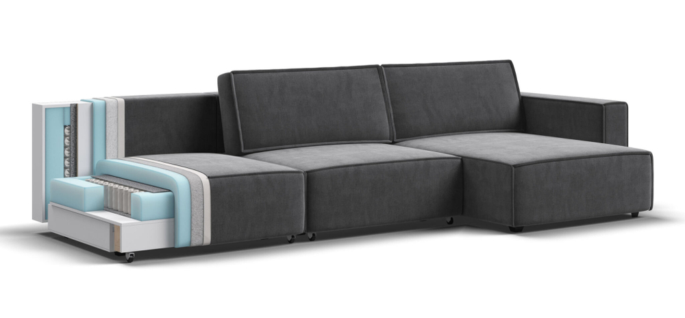 Угловой диван BOSS SOFT MODOOL MAX велюр Monolit серый