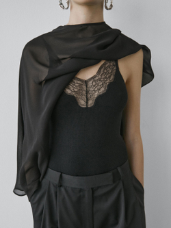 Massimo Dutti Боди с кружевной отделкой - STUDIO, черный