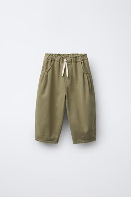 ZARA ОДНОТОННЫЕ БРЮКИ-БЭГГИ, ЛИНЯЛЫЙ ЗЕЛЕНЫЙ