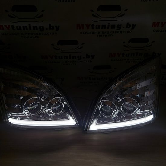 Передние фары Tube Light для Toyota Land Cruisre Prado 120 (03-09) динамические хромированные