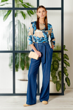 22680 Блузка женская (бежево-синий принт)