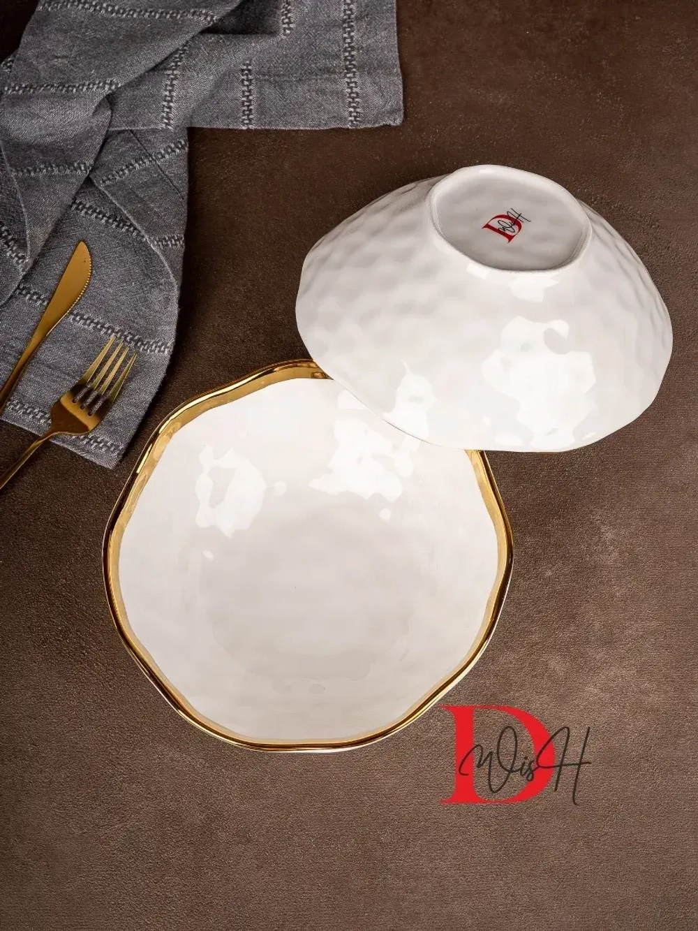 Набор 2 глянцевые тарелки глубокие мятый фарфор 20 см