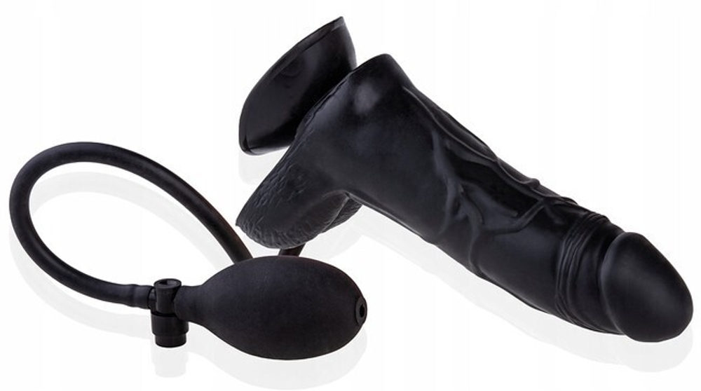 Реалистичный надувной фаллос на присоске черного цвета (Цвет: черный)