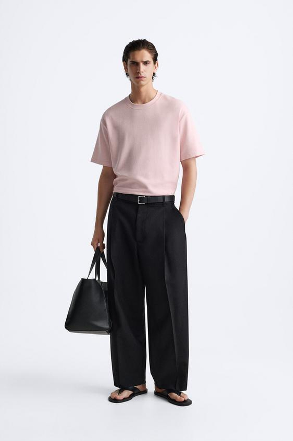 ZARA ФУТБОЛКА REGULAR FIT INTERLOCK, РОЗОВЫЙ