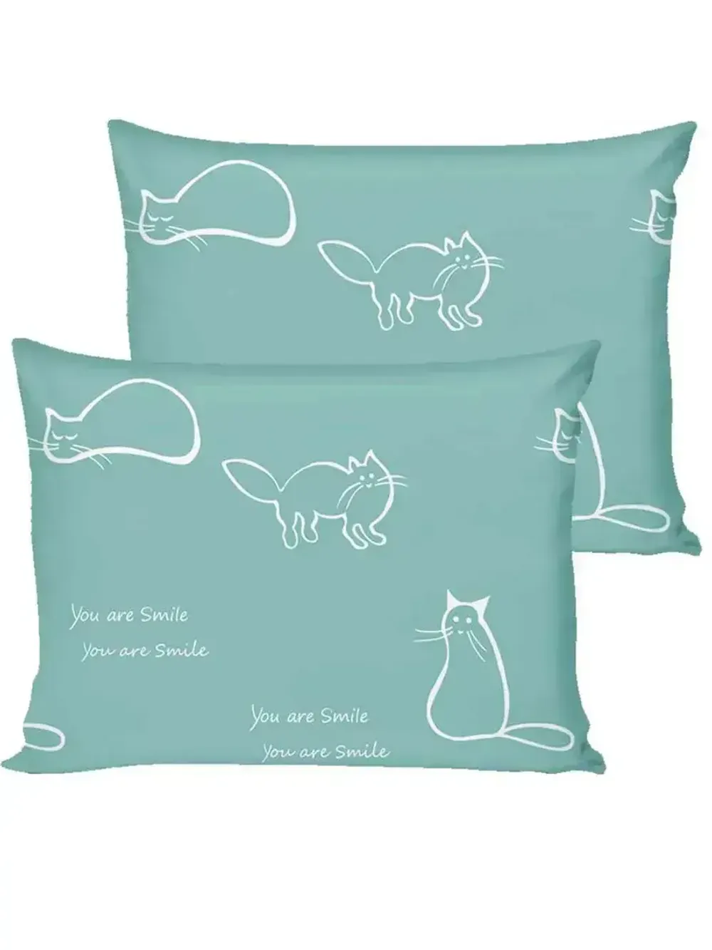 Постельное белье "КОТИКИ (мята)/Nicol" семейное наволочки 50х70 2шт Простынь на резинке 160х200 см Пододеяльник 145х215 см(2шт) Сказка сатин