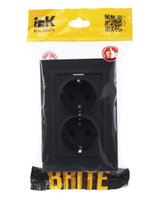 BRITE Розетка 2-местная с заземлением с защитными шторками 16А в сборе РСш12-3-БрГ графит IEK