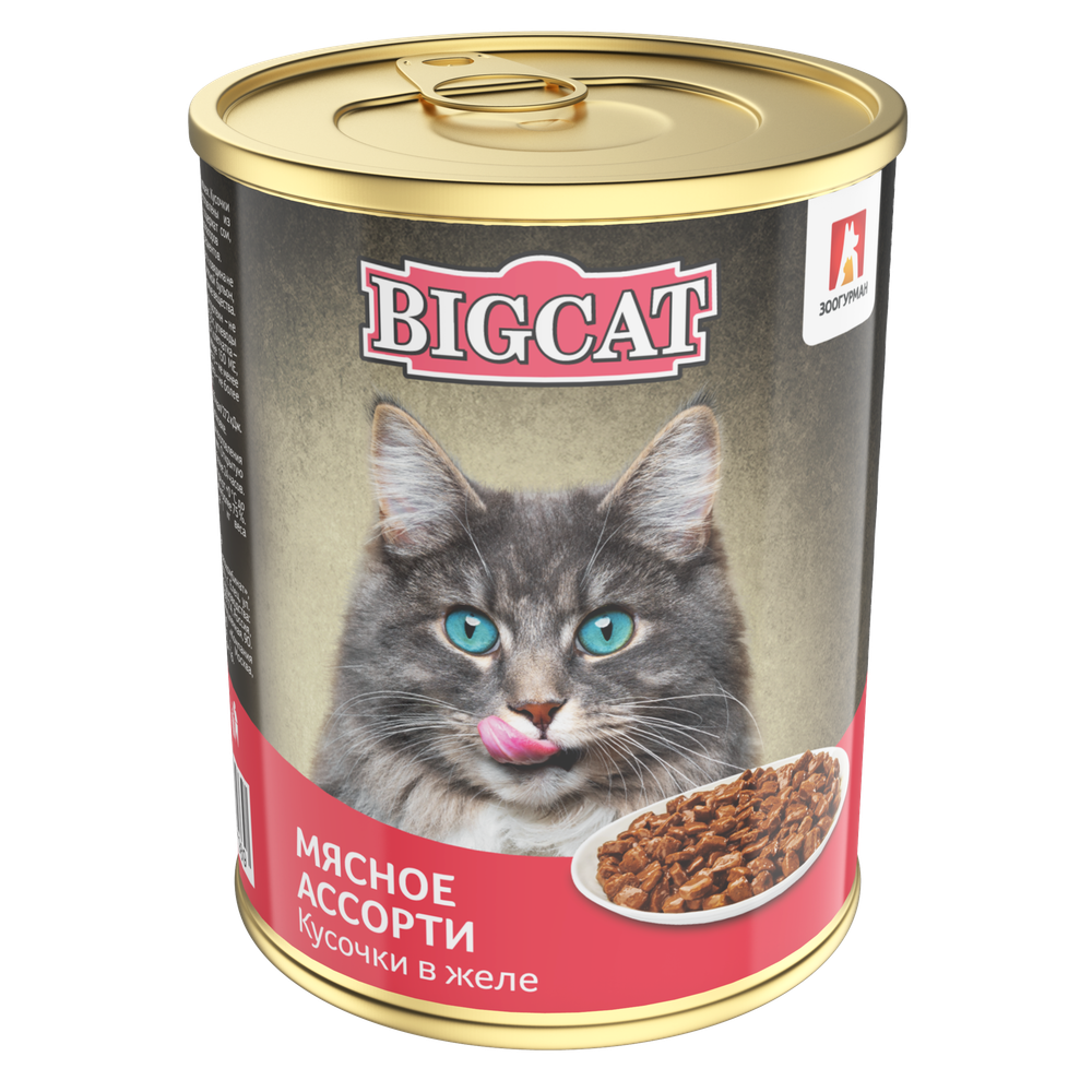 Зоогурман BIG CAT влажный корм для кошек мясное ассорти кусочки в желе 350 г