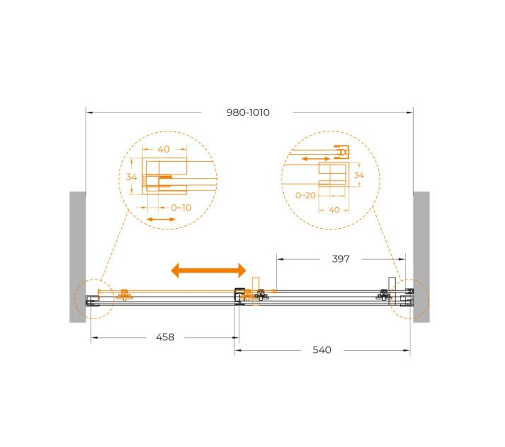 Душевая дверь CEZARES PLANE-BF-1-100-C-BORO, 100х195, профиль брашированное золото, стекло прозрачное