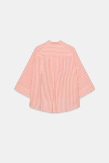 ZARA РУБАШКА В ПОЛОСКУ АСИММЕТРИЧНОГО КРОЯ ZW COLLECTION, ЛОСОСЕВЫЙ