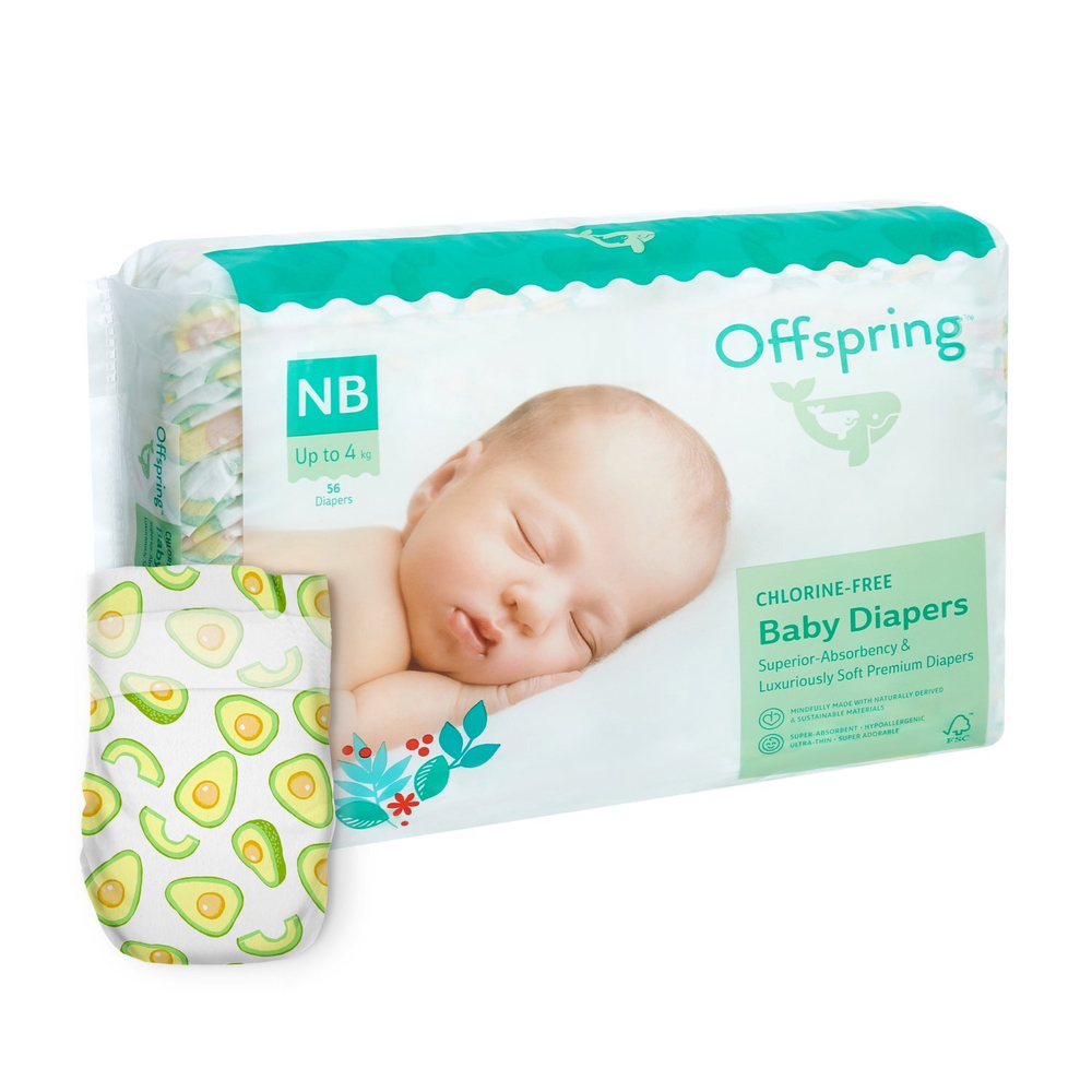 Offspring подгузники, NB 2-4 кг. 56 шт. расцветка Авокадо