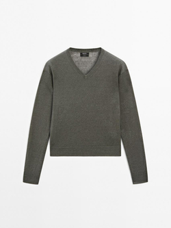 Massimo Dutti Свитер из 100% льняной ткани, свинцовый