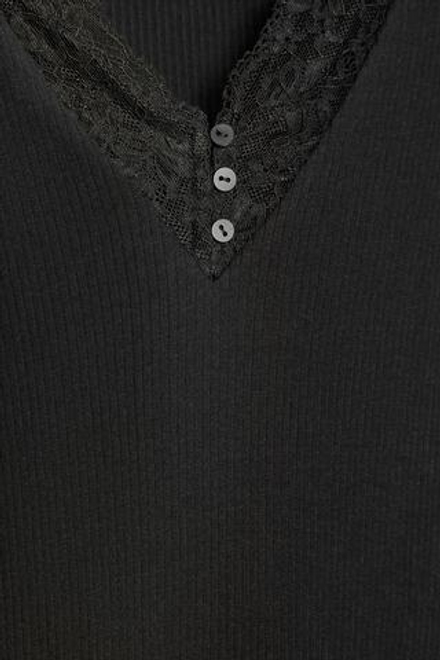 ZARA ФУТБОЛКА В РУБЧИК С КРУЖЕВОМ, ЧЕРНЫЙ