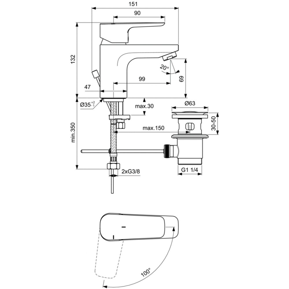 Смеситель Ideal Standard CERAPLAN III SLIM BC566AA  для умывальника