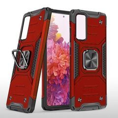 Противоударный чехол для Samsung Galaxy S20 FE G780 красный с пластиной для магнитного автодержателя и кольцом подставкой