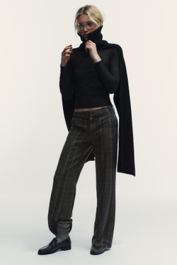 ZARA БРЮКИ В КЛЕТКУ, СЕРЫЙ/НЕЖНО-КОРИЧНЕВЫЙ