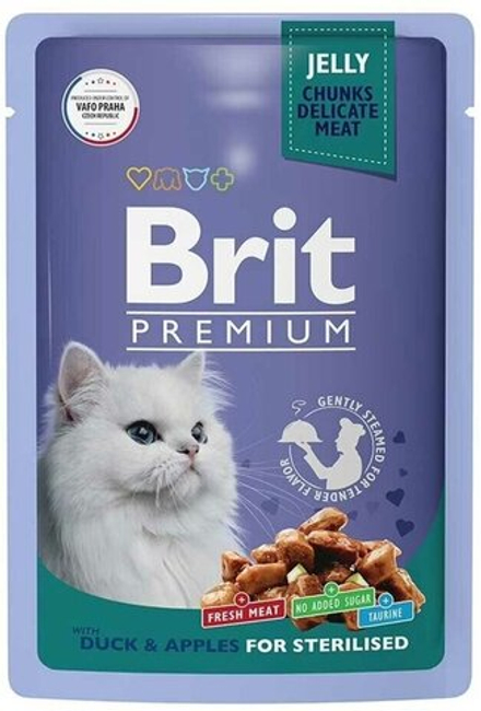 BRIT PREMIUM,Пауч утка с яблоками в желе,85г,5050208