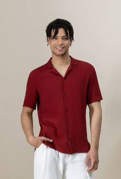 Рубашка с коротким рукавом бордовая 02-05-23 SS men