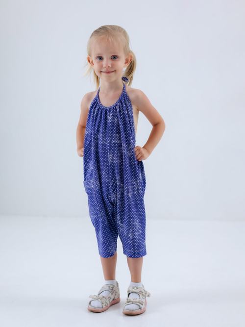 Полукомбинезон для девочки, модель №1, рост 92 см, голубой с принтом