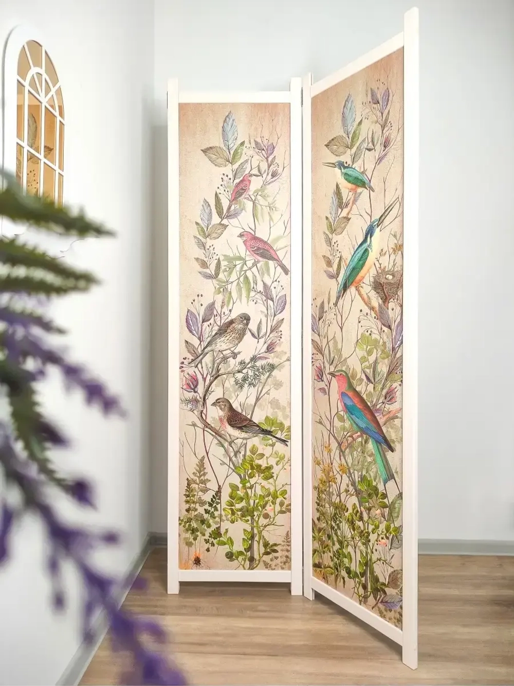 Ширма из массива дерева "Птички" 180см