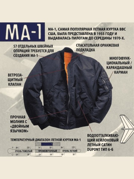 Куртка Бомбер - MA-1 Alpha Flight Jacket(т.синяя - r.blue)