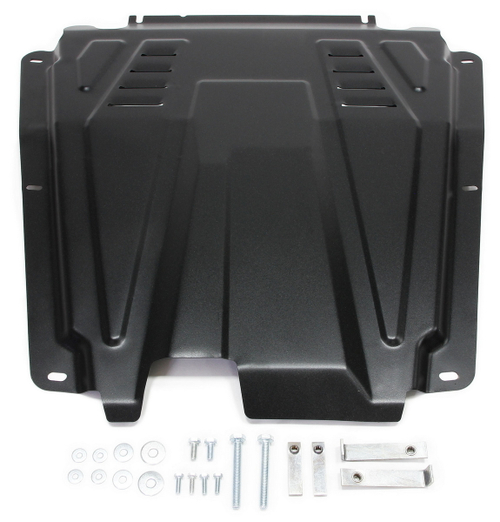 Защита картера и КПП АвтоБроня для Lada Largus (V - 1.6) 2012-2021 2021-н.в./Lada Xray (V - 1.6 (110 л.с.); 1.8) 2015-н.в./Lada Xray Cross (V - 1.8) 2018-н.в./Nissan Almera G15 (V - 1.6) 2012-2018/Renault Logan I (V - 1.4; 1.6) 2004-2015/Renault Logan II (V - 1.6) 2014-2018 2018-н.в./Renault Sandero I (V - 1.4; 1.6) 2009-2014/Renault Sandero II (V - 1.6) 2014-2018 2018-н.в./Renault Sandero Stepway I, II (V - 1.6) 2010-2018 2018-н.в., штампованная, сталь 1.5 мм, с крепежом, 111.06027.1