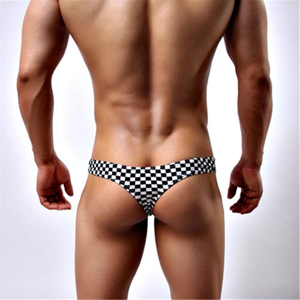 Черно-белые клетчатые трусы-тонги (Размер: L) (Цвет: черный с белым)