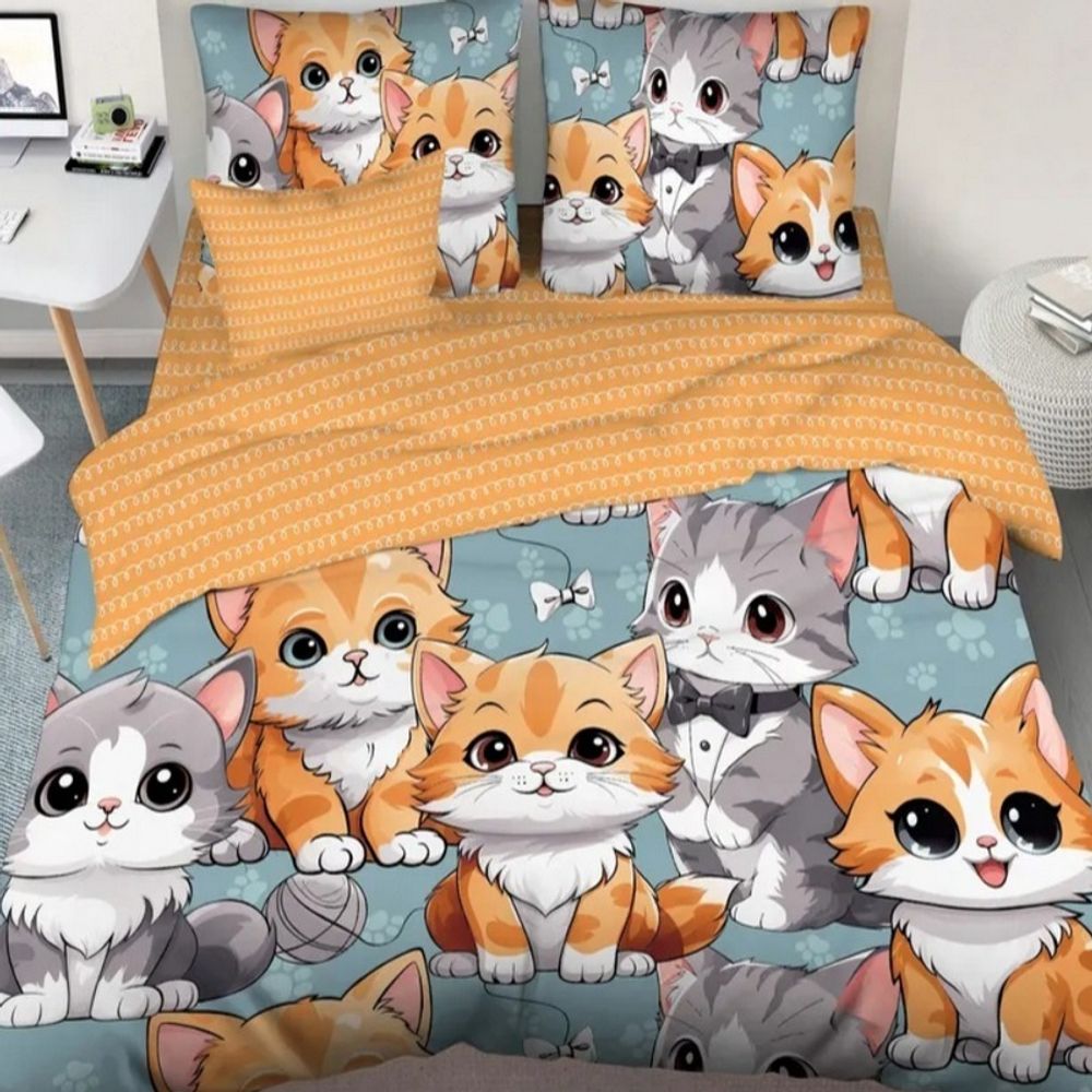 Комплект постельного белья &quot;П37. Cats&quot;, поплин Премиум-Люкс, 100% хлопок.