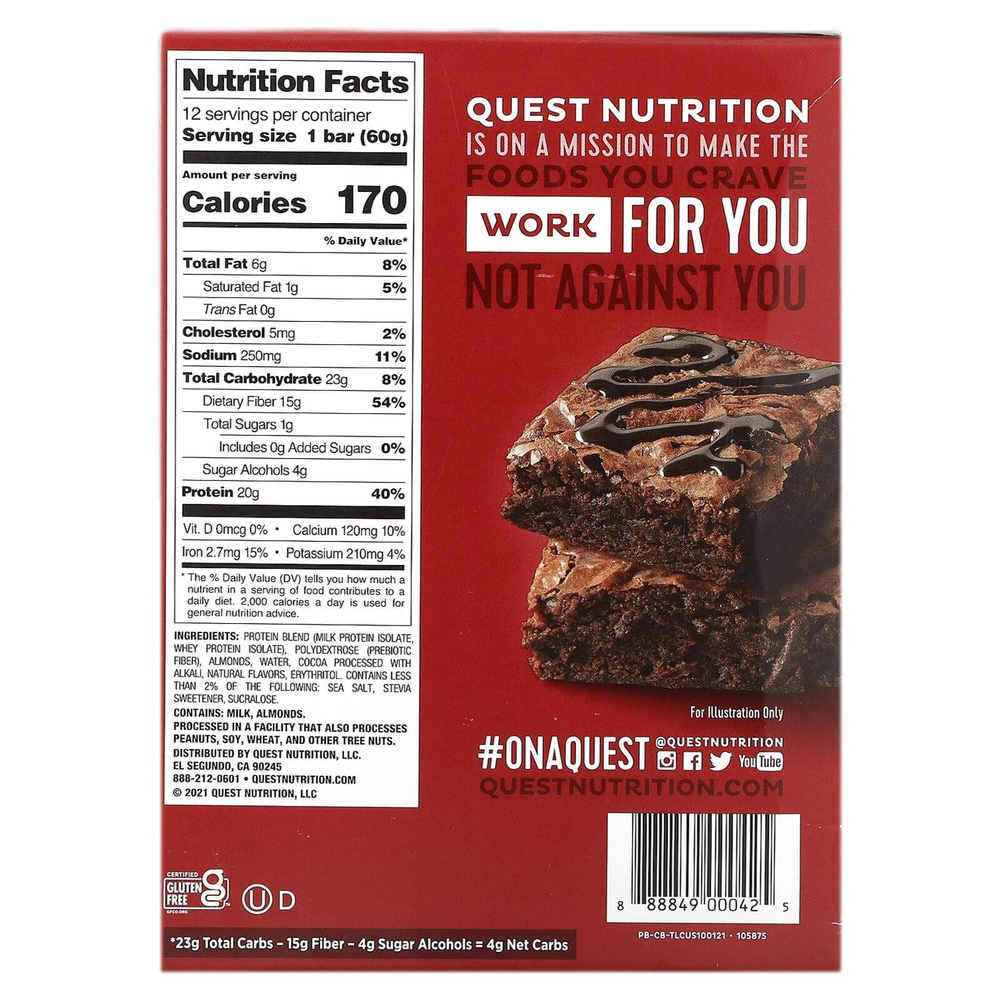 Quest Nutrition, Protein Bar, шоколадный брауни, 12 батончиков, 60 г (2,12 унции)